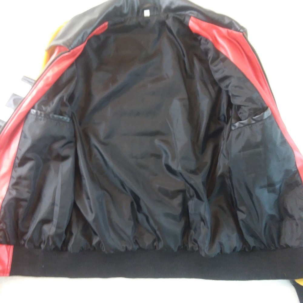 8 Ball Jacket Mens Retro Style Bomber Full Zip Red Yellow Black Faux Leather Lg - Picture 7 of 16